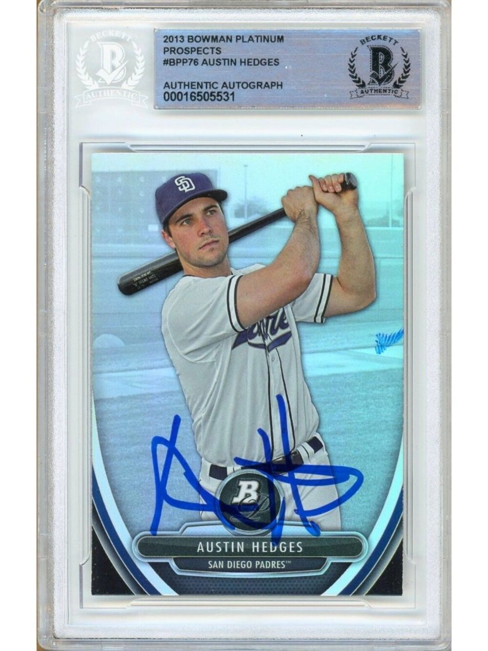 Austin Hedges Signed 2013 Bowman Platinum Prospects RC #BPP76 Beckett BAS Slab